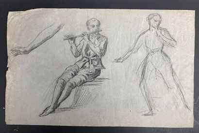 null French school of the 19th century.

Studies for a flute player and a dancer,...