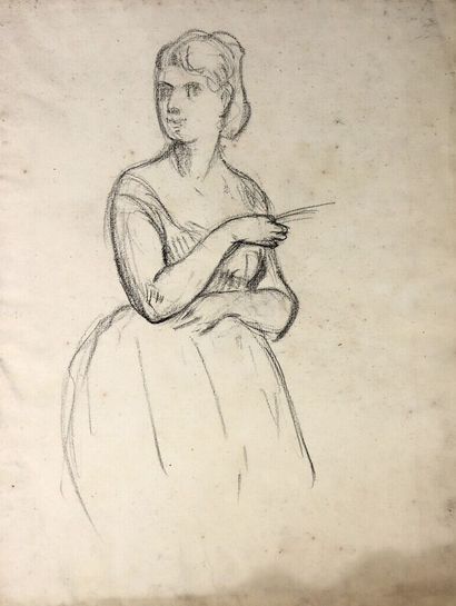 null French school of the 19th century.

Study for the portrait of a young woman.

Charcoal...