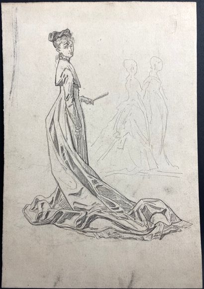 null French school of the 19th century.

Young woman at the ball.

Pencil and charcoal...