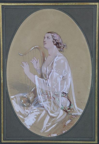 null Paul GAVARNI (1804-1866)

Woman musician playing the lyre.

Drawing with the...