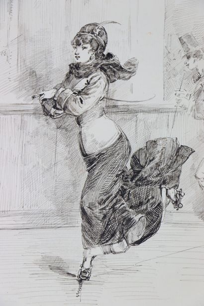 null Henry SOMM (1844-1907). 

Skating Ring. 

Encre sur papier. 

Signée en bas...