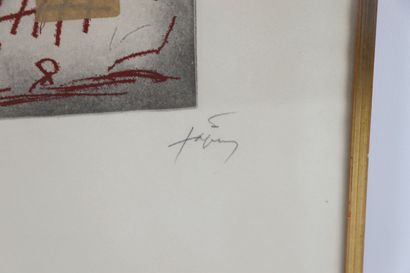 null Antoni TAPIES (1923-2012).

Cross on figures.

Aquatint, signed in pencil lower...