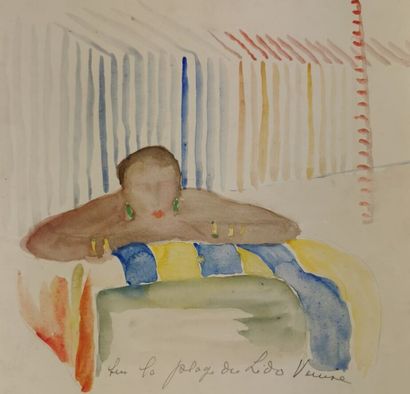 null Josey PILLON (1876 - ? ).

Sur la plage du Lido, (Venise).

Aquarelle et crayon...