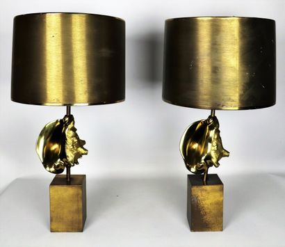 null Maison CHARLES.

Paire de lampes en en bronze doré et laiton à finition vernis...