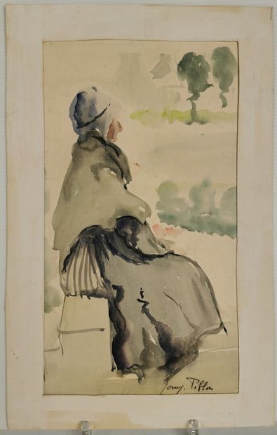 null Josey PILLON (1876 - ? ).

Vieille femme assise.

Aquarelle sur papier, signée...