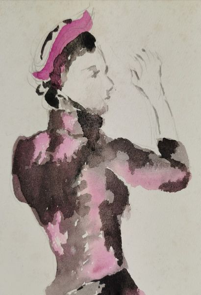 null Josey PILLON (1876 - ? ).

La robe.

Aquarelle et crayon sur papier signée en...