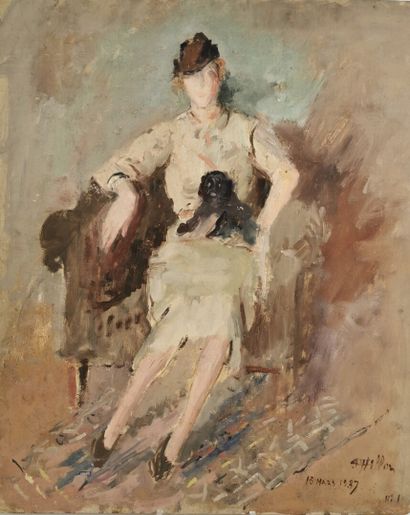 null Josey PILLON (1876 - ? ) et Maud CANET-PILLON.

Femme et son chien au recto,...
