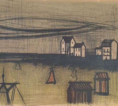 null Bernard BUFFET (1928-1999).

View of a village in grey weather. 

Lithograph...