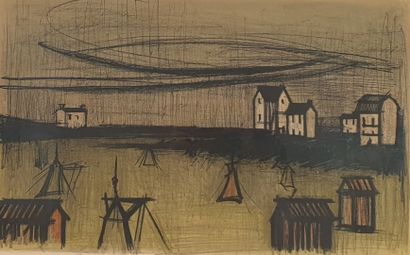 null Bernard BUFFET (1928-1999).

View of a village in grey weather. 

Lithograph...