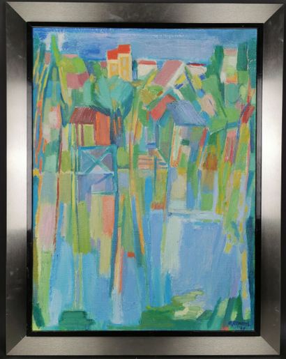 null Adrianus REMIËNS (1927).

Waterfront, 1969.

Oil on canvas signed and dated...