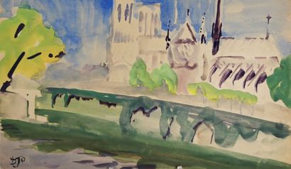 null Josey PILLON (1876 - ? ).

Vue de Notre-Dame depuis le quai.

Aquarelle sur...