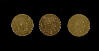 null Ensemble de trois pièces de 10 francs en or, Napoléon III.

9,55 grammes