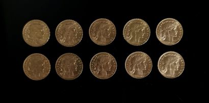 null Dix pièces de 20 francs or au Coq.

France.

64,58 grammes