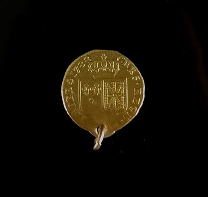null Pendentif orné d'un Louis d'or dit "aux écus acollés" percé, 1788.

D_2,4 cm

7,95...