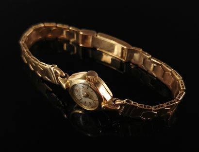 null Montre bracelet de dame à boîtier et bracelet en or jaune, bracelet articulé...