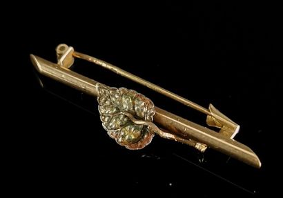 null Small gold brooch decorated with a polychrome leaf.

L_4 cm.

1.69 grams, 18K,...