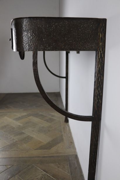 null French work from the 20th century.

Bronze and hammered copper console with...