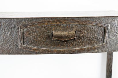 null French work from the 20th century.

Bronze and hammered copper console with...