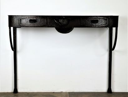 null French work from the 20th century.

Bronze and hammered copper console with...