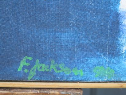 null Franck JACKSON (né en 1931).

Visage fond bleu, 1994, 

Huile sur toile.

Signée...