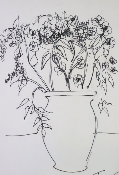 null Jean DUFY (1888-1964).

Bouquet de fleurs.

Encre sur papier, signée en bas...