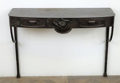 null French work from the 20th century.

Bronze and hammered copper console with...