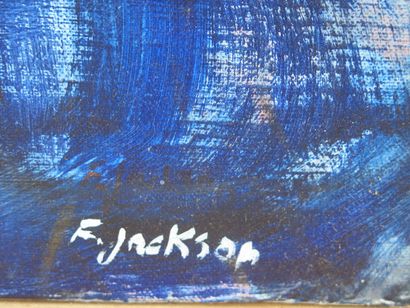 null Franck JACKSON (né en 1931).

Visage bleu, avril 95.

Huile sur toile.

Signée...