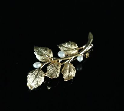 null Broche en or jaune formant une branche, ornée de trois perles.

L_ 4.2 cm.

Poids...