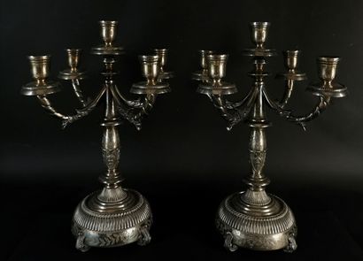 null ORTEGA, Mexico.

Pair of silver candelabras with five lights.

The base resting...