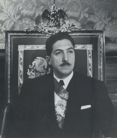 null Portrait of Miguel Alemán Valdés, president of Mexico.

Black and white photograph...