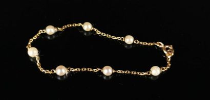 null Bracelet en or jaune à chaînette alternée de sept perles de culture.

L_16 cm.

Poids...