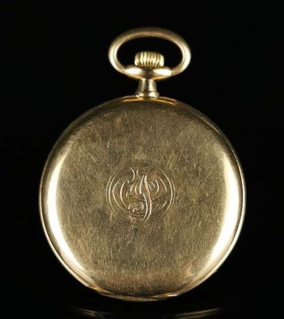 null ZENITH. 

Flat yellow gold pocket watch with seconds calendar. 

Monogrammed...