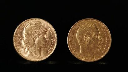 null Deux pièces de 20 francs en or, 1856 et 1906.

12,86 grammes