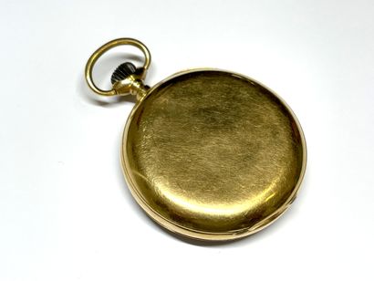 null Pocket watch with case and dust cover in yellow gold.

The white enamel dial...
