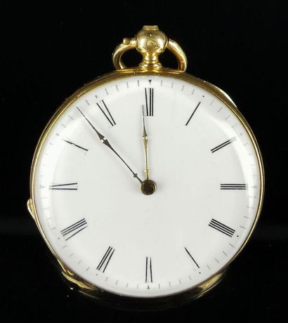 null Collar watch with yellow gold case.

The dial in white enamel with Roman numerals....