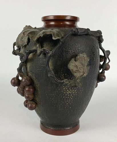 null JAPAN, Meiji period (1868-1912).

Bronze vase with two patinas and a relief...