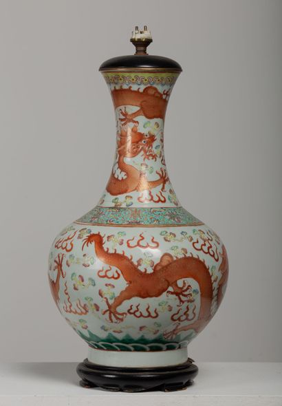null CHINA.

Baluster vase in porcelain and polychrome enamels decorated in red with...
