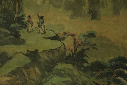 null CHINE.

Suite de quatre peintures sur soie figurant des paysages lacustres,...