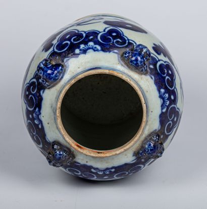 null CHINA, late Qing dynasty (1644-1911).

Porcelain vase with blue cameo decoration...