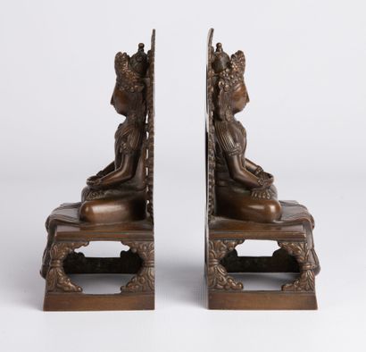 null TIBET, in the style of the 18th century.

Pair of Amitayus in bronze with brown...