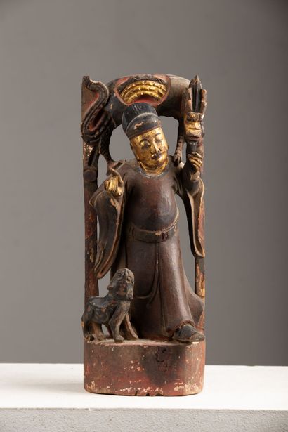 null CHINE, fin du XIXème siècle.

Statuette reliquaire en bois laqué et doré figurant...