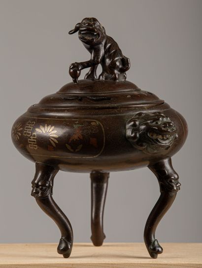 null 
INDOCHINA, 19th century.




Bronze perfume burner with niello decoration and...