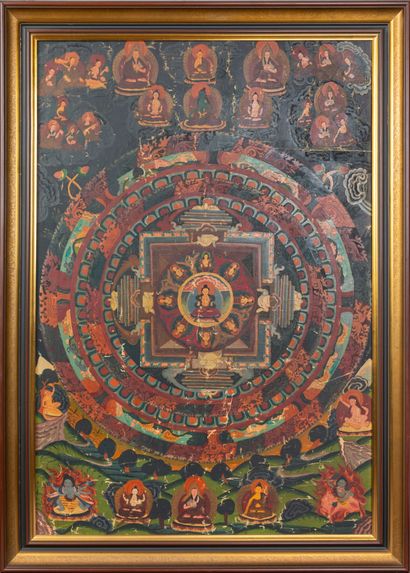 null TIBET, around 1900.

Thangka painted on canvas, depicting an assembly of deities...