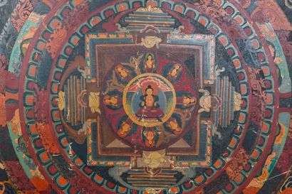 null TIBET, vers 1900.

Thangka peint sur toile, figurant une assemblée de divinités...