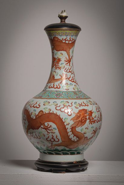 null CHINA.

Baluster vase in porcelain and polychrome enamels decorated in red with...
