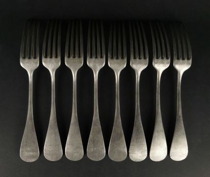 null Ensemble de huit fourchettes en métal argenté au modèle commémoratif pour l'exposition...