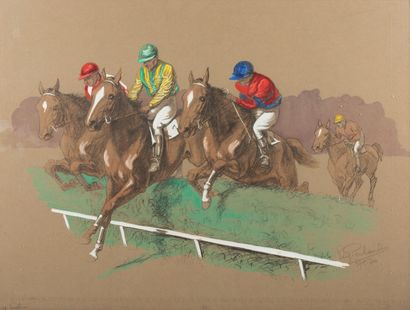 null Eugène PECHAUBES (1890-1967).

The jump of the hurdle, steeple chase.

Lithograph...