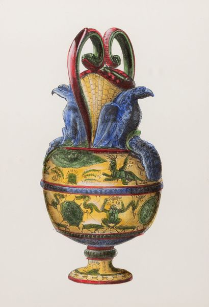 null Ewer and vase.

Two engravings put in colors.

Wooden frame and circular plates...