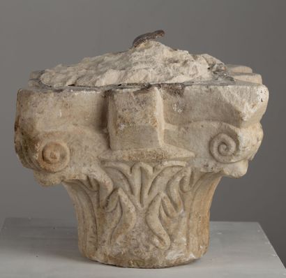 null 
Marble capital.




Romanesque art, 12th century.




H_30 cm L_30 cm.




Plaster...