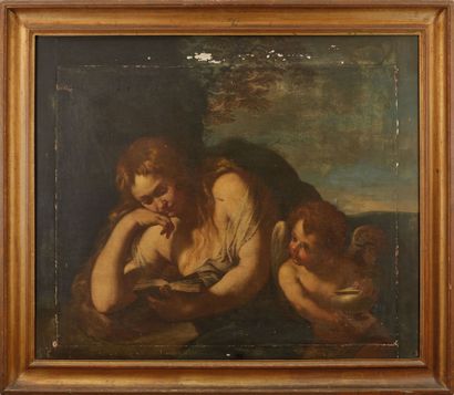 null Attributed to Girolamo TROPPA (1636 - 1706).

Mary Magdalene with a book, accompanied...